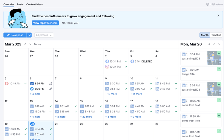 Calendário de Publicação na Ferramenta Social Poster da Semrush