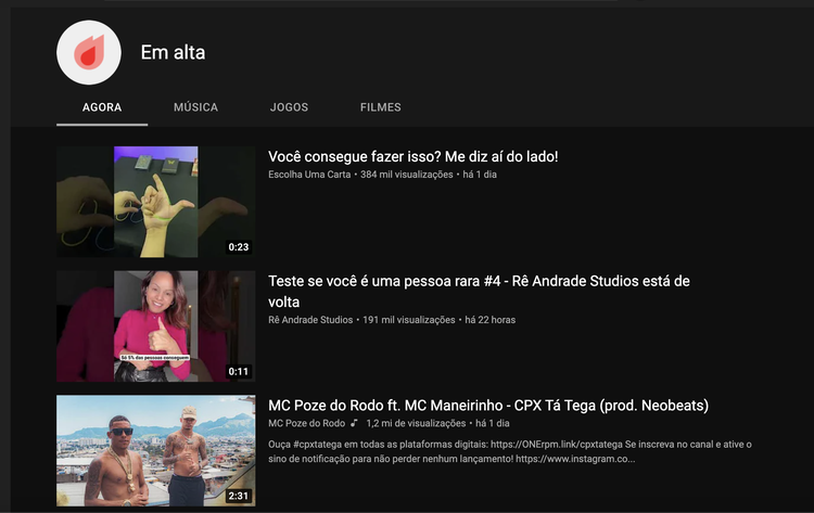 lista de vídeo em alta Youtube