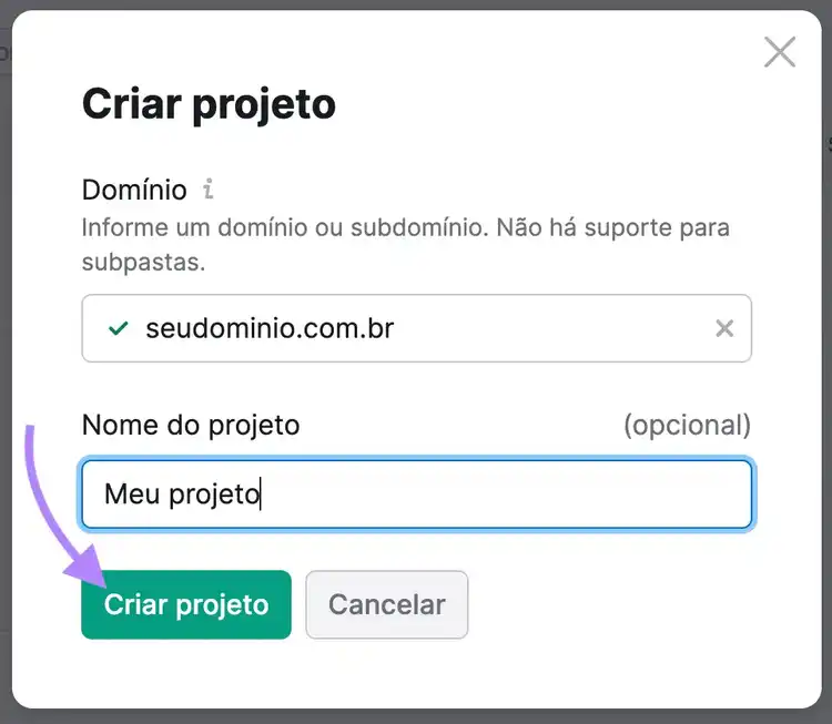 configurar um projeto de auditoria de site