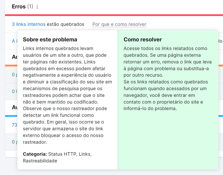 explicação no botão por que e como resolver