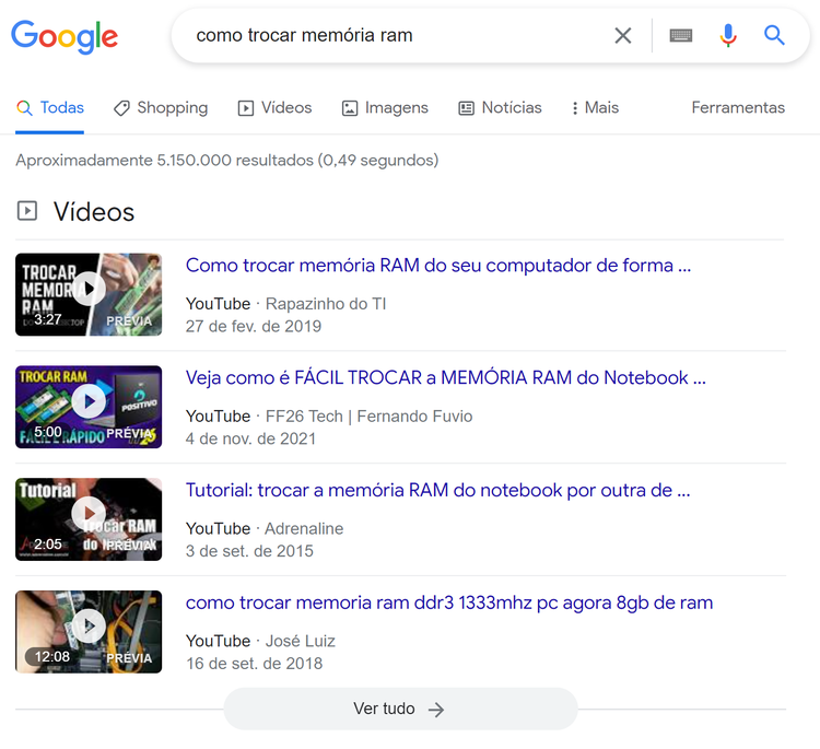 SERP features - vídeos