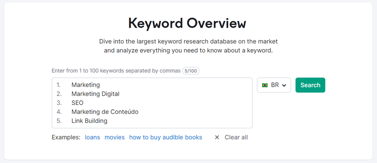 Print da ferramenta de Keyword Overview do SEMRush