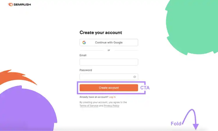 CTA acima da dobra no site da Semrush