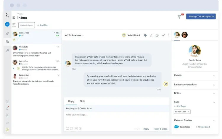 Recurso de caixa de entrada do Statusbrew