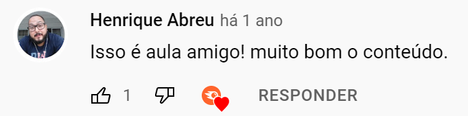 como ganha inscritos no youtube - exemplo de comentário com amei