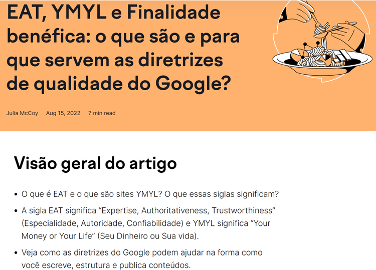 Artigo sobre E-A-T, YMYL e diretrizes de qualidade do Google