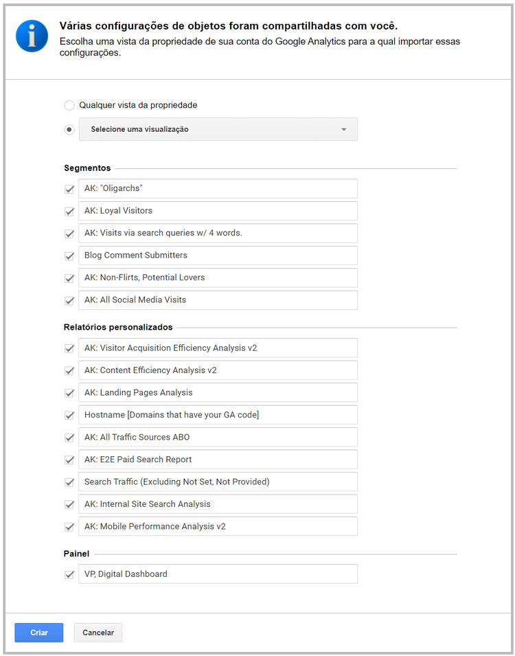 configurando modelo de dashboard no google analytics
