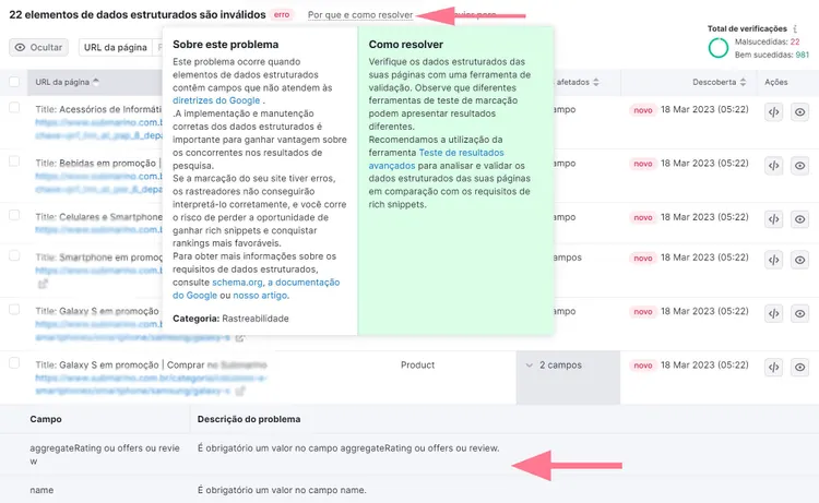 relatório de dados estruturados inválidos