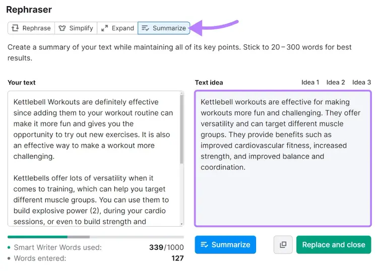 Um resumo de um texto fornecido pelo The Smart Writer