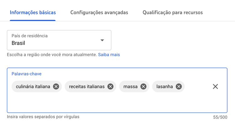 editar as palavras-chave do canal pode ser difícil