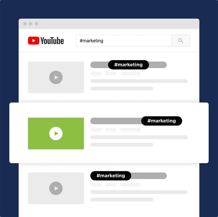 Exemplo do uso da hashtag "marketing" no YouTube