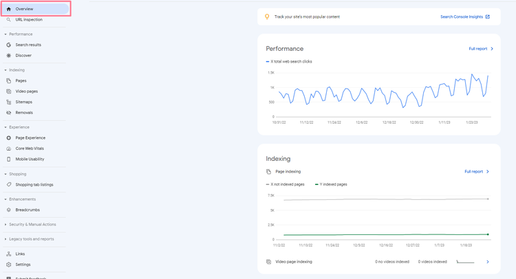 overview do Google Search Console