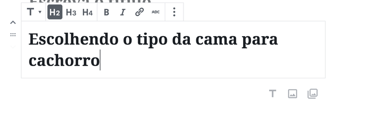 Seletor de formato de título no editor WordPress com H2