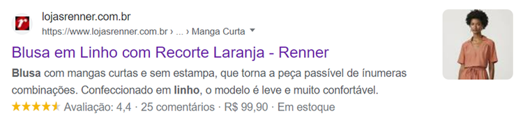 exemplo serp com snippet da renner