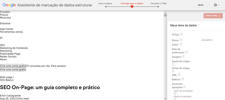 resultado na ferramenta d emarcação