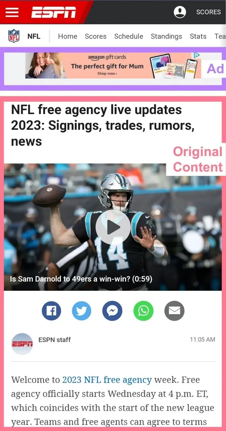 publicidade mobile na ESPN acima da dobra
