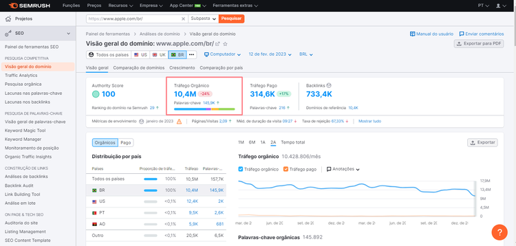 priint da ferramenta semrush