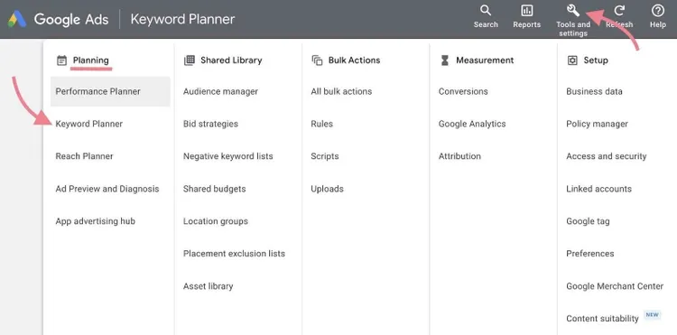 explorar o Keyword Planner