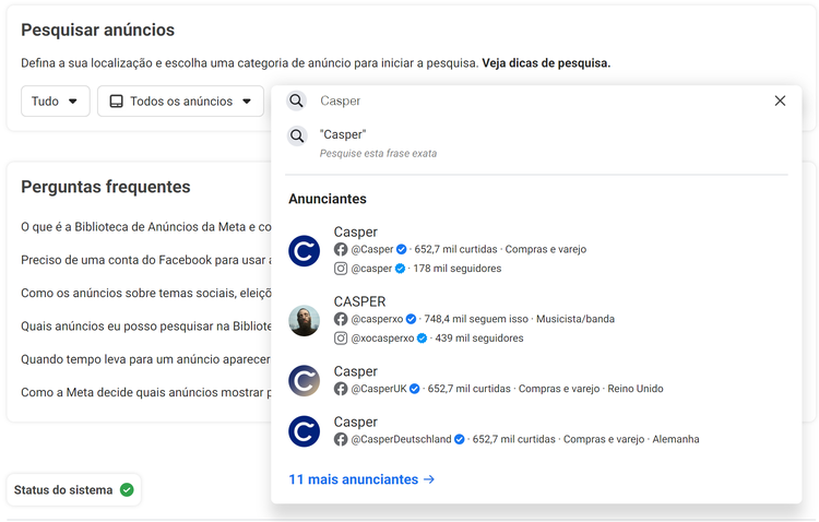 biblioteca de anúnicos Meta - insights redes sociais