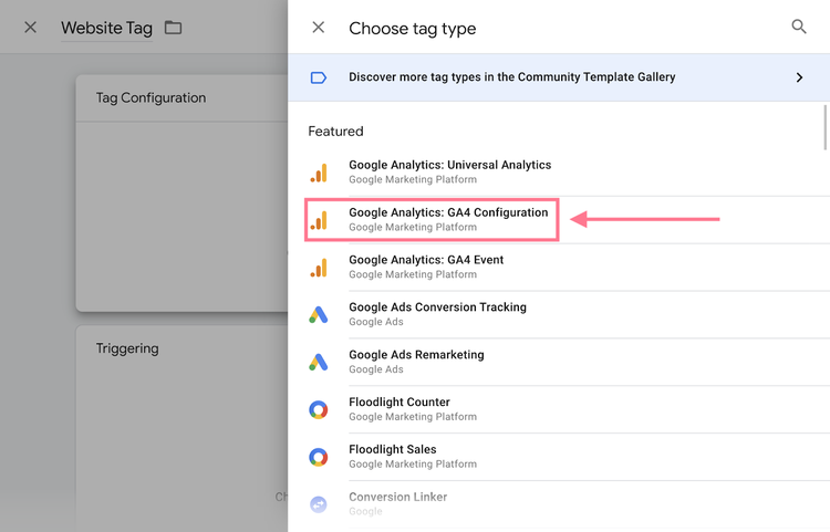 selecione Google Analytics: GA4 Configuration