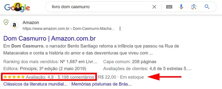 SERP features - avaliações