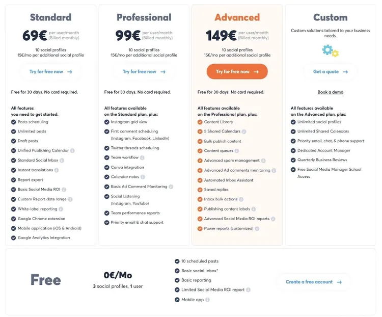 Preços da Agorapulse
