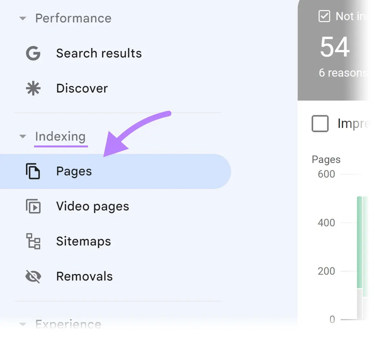 navegação no Google Search Console