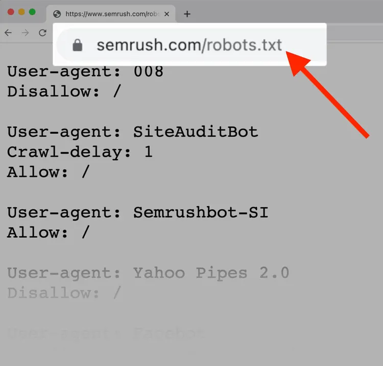 exemplo arquivo robots.txt da semrush