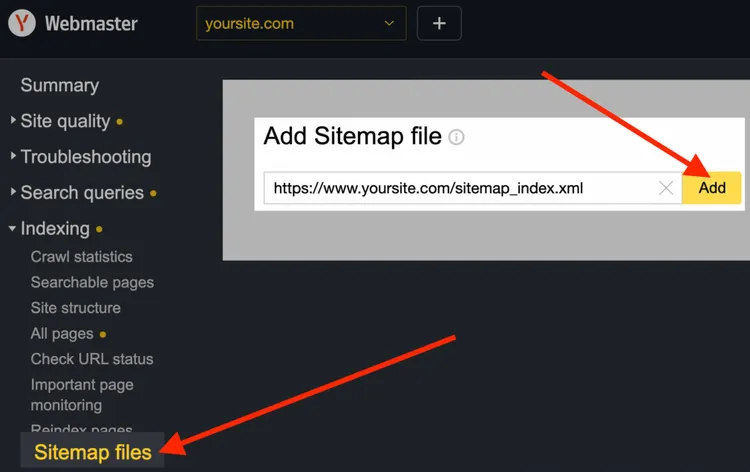 enviar sitemap no yandex