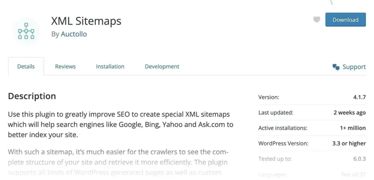 informação sobre o plugin xml sitemaps