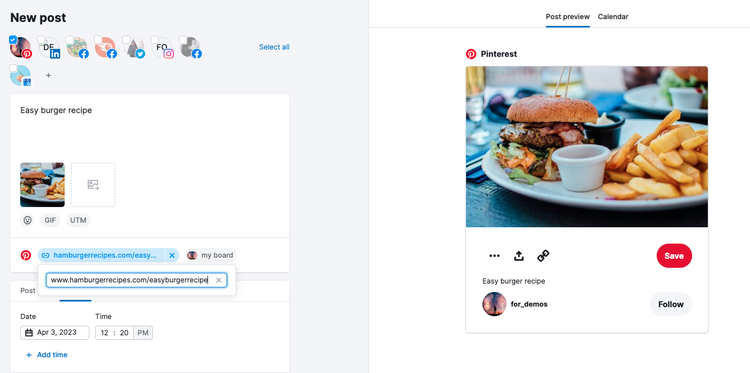 Pré-visualização de Post na Ferramenta para Pinterest