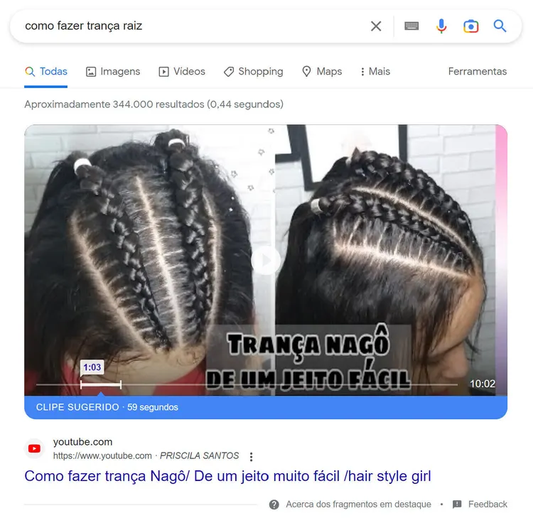 exemplo featured snippet de vídeo