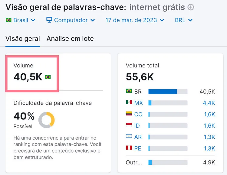 anállise de palavras-chave - exemplo alto volume de pesquisa