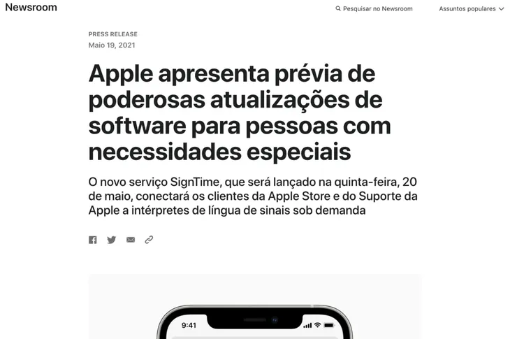 Exemplo da Apple de press release