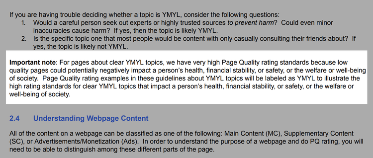 diretrizes do google - site ymyl