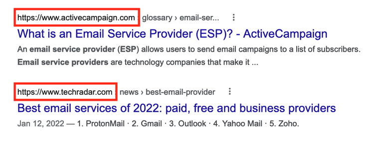 concorrentes de peso nos resultados de pesquisa "email service provider"