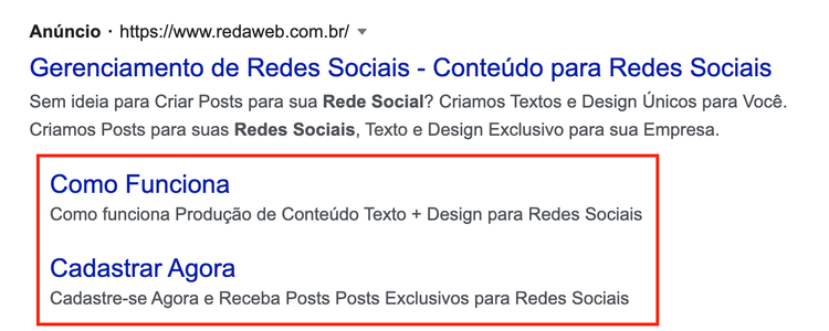 exemplo de sitelink
