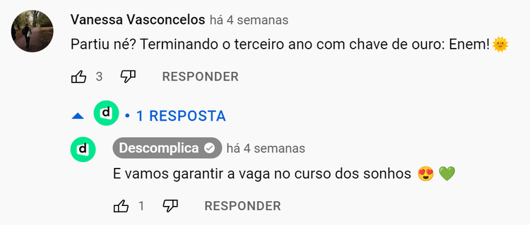 como ganhar inscritos no youtube - exemplo de resposta a comentário