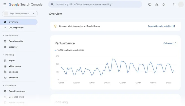 google search console dashboard