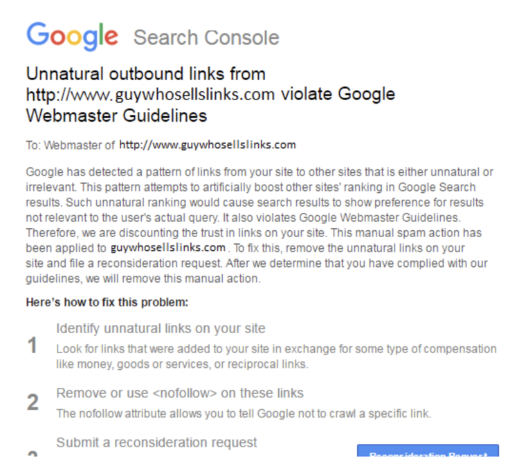 Google Search Console aviso links não naturais violando diretrizes webmaster