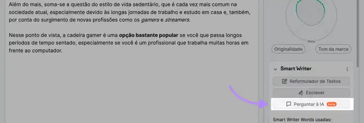 Seção “Perguntar à IA”