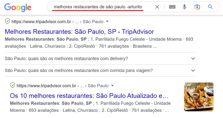 excluindo termo de pesquisa no google