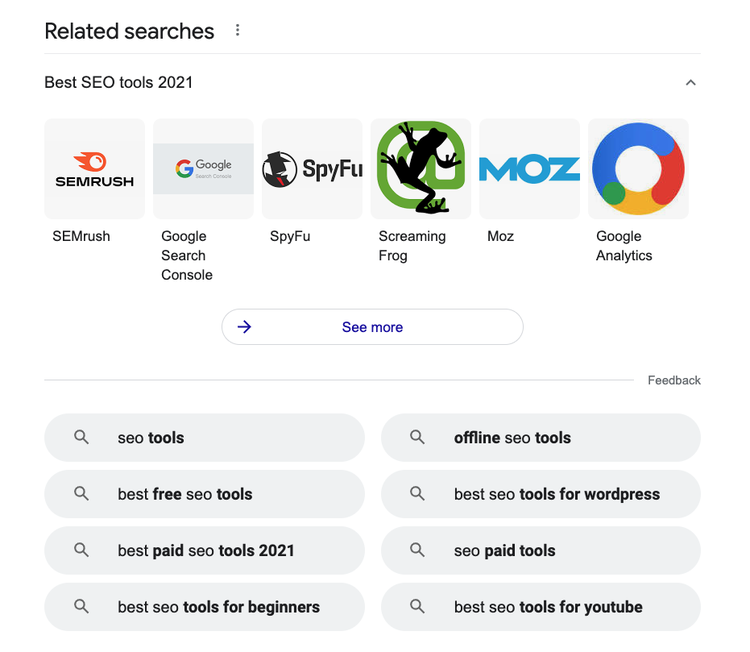 Recurso de SERP de pesquisas relacionadas
