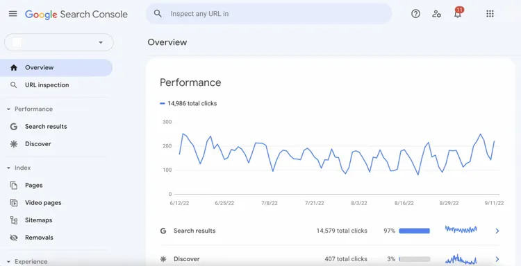 tela inicial do google search console