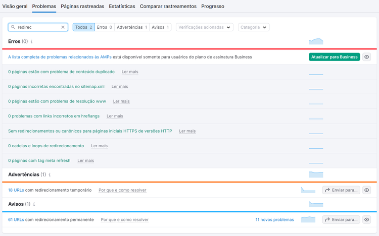 problemas na ferramenta auditoria de site
