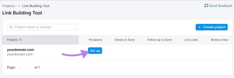 Botão "Configurar" destacado ao lado de um projeto