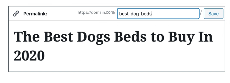 Campo de permalink do WordPress com URL best-dog-beds
