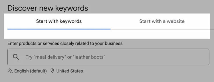 opção Start with keywords ressaltada