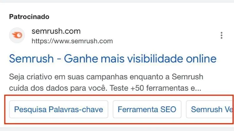 como os sitelinks aparecem no dispositivos móveis