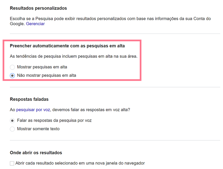 como remover sugestões de pesquisa no computador